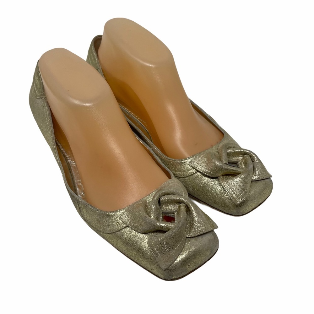 Givenchy Gold Metallic Square Toe Ballet Flats Size‎ 8.5